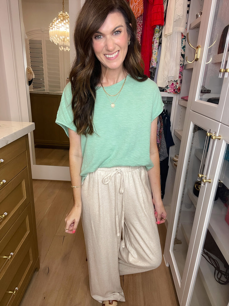 Casual Convo Exposed Seam Top in Charcoal and Sage