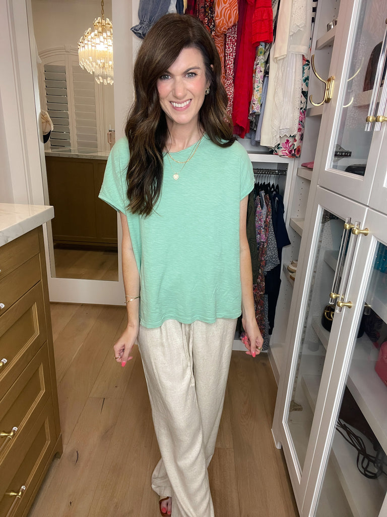 Casual Convo Exposed Seam Top in Charcoal and Sage