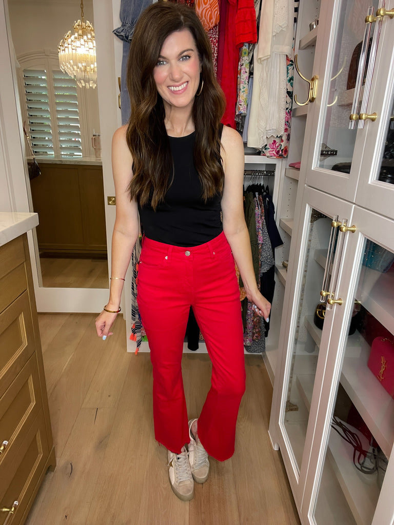 Mica Anchor Ankle Flare Jeans in True Red