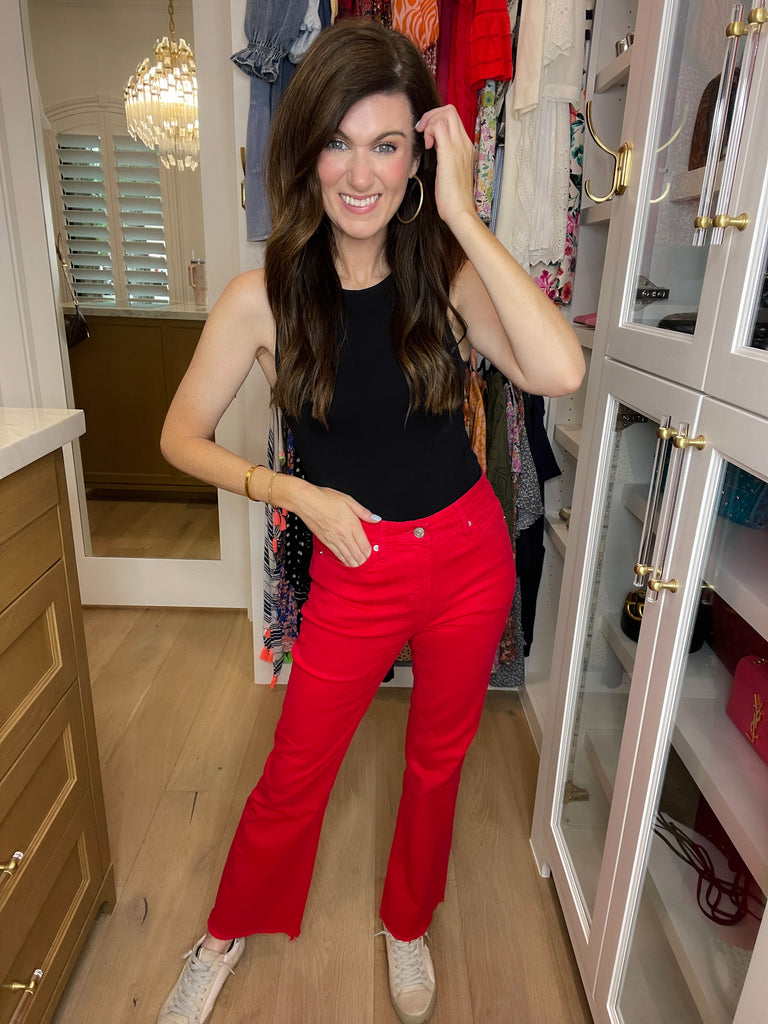 Mica Anchor Ankle Flare Jeans in True Red