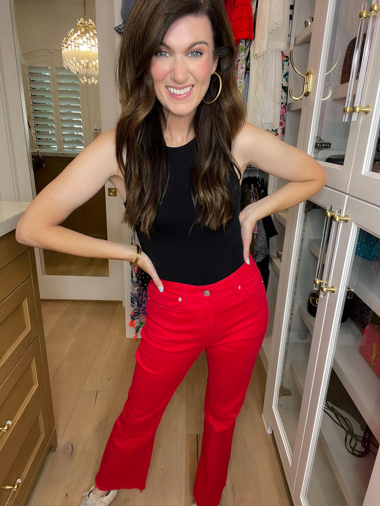 Mica Anchor Ankle Flare Jeans in True Red