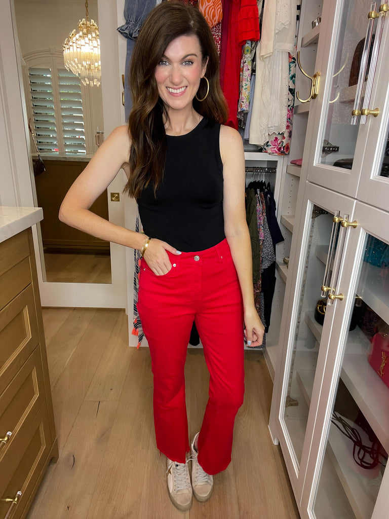 Mica Anchor Ankle Flare Jeans in True Red