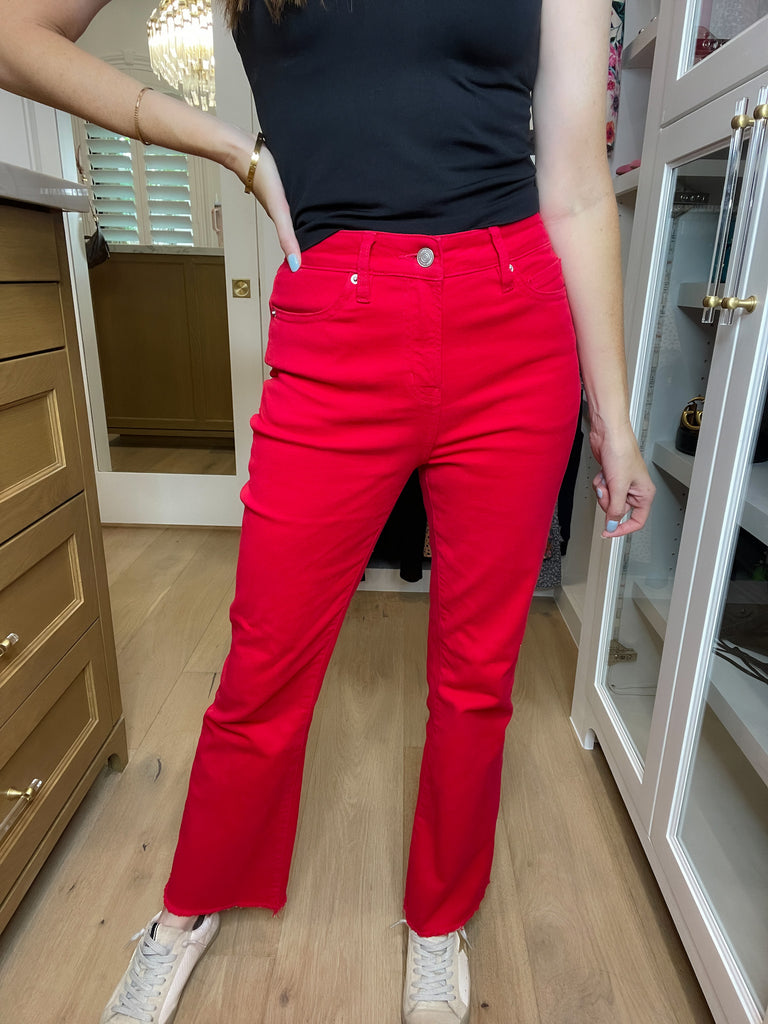 Mica Anchor Ankle Flare Jeans in True Red