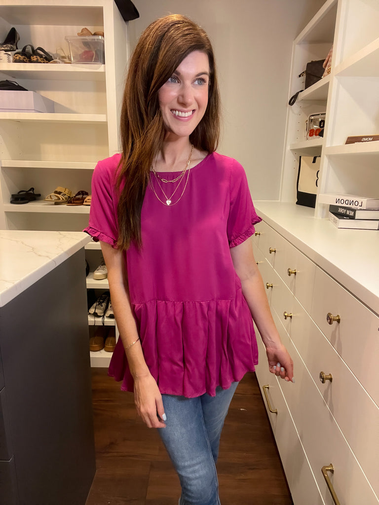 *BELLES & DOORBUSTER* Greta Button Back Peplum Top *Final Sale*