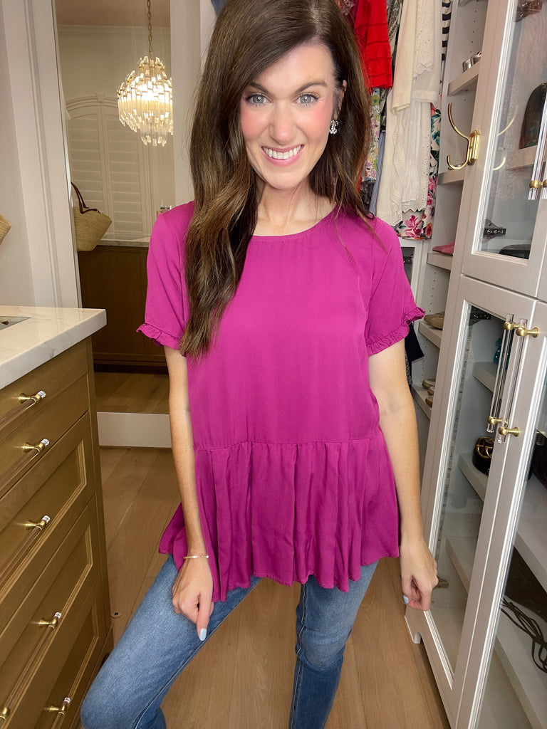 *BELLES & DOORBUSTER* Greta Button Back Peplum Top *Final Sale*