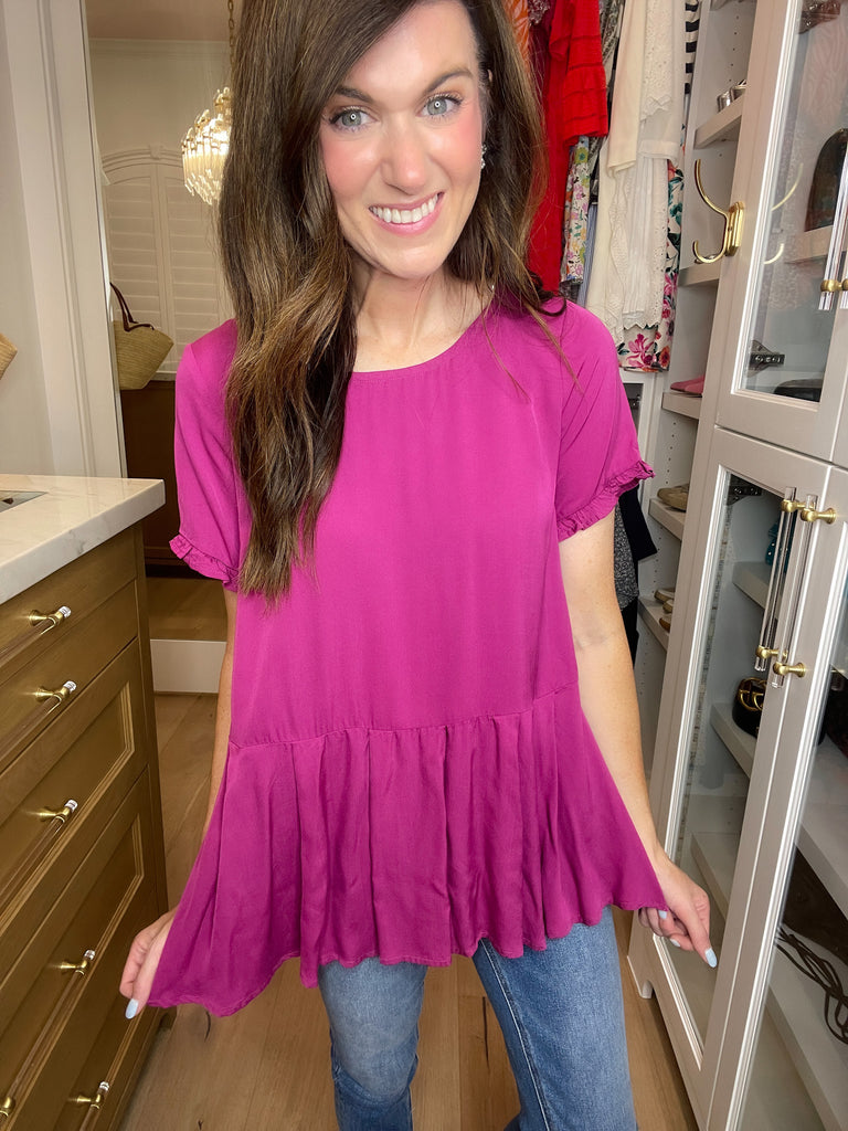 *BELLES & DOORBUSTER* Greta Button Back Peplum Top *Final Sale*