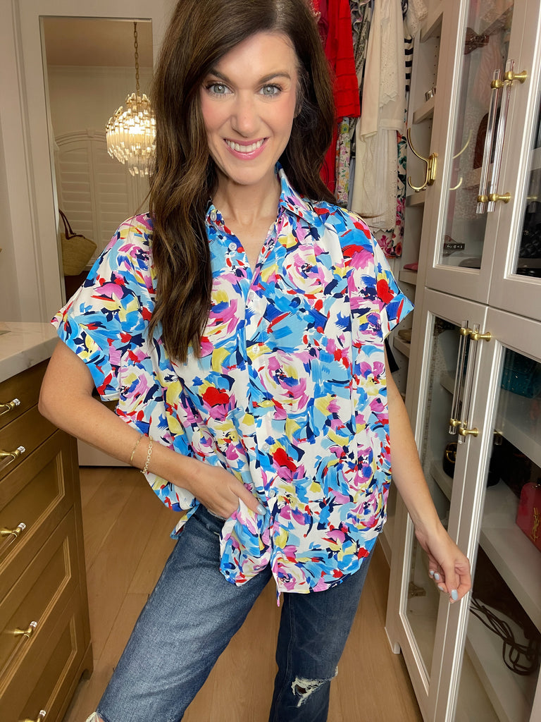 *BELLES & DOORBUSTER* Burst of Colors Button Down *Final Sale*