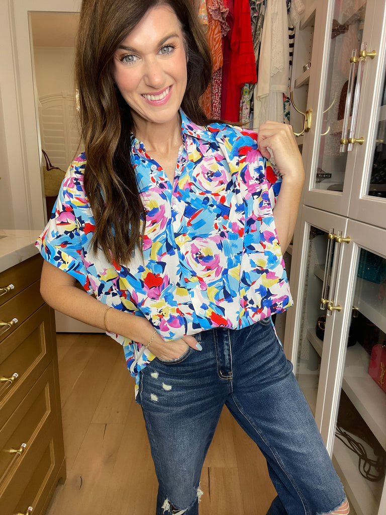 *BELLES & DOORBUSTER* Burst of Colors Button Down *Final Sale*