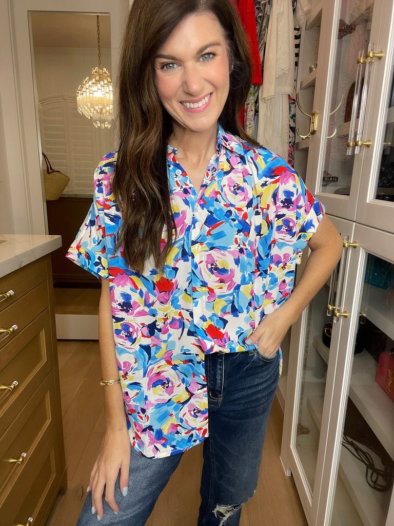 *BELLES & DOORBUSTER* Burst of Colors Button Down *Final Sale*