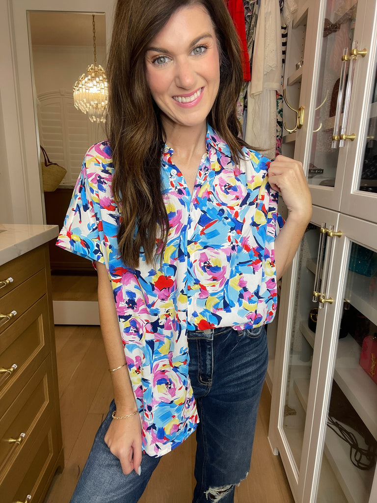 *BELLES & DOORBUSTER* Burst of Colors Button Down *Final Sale*