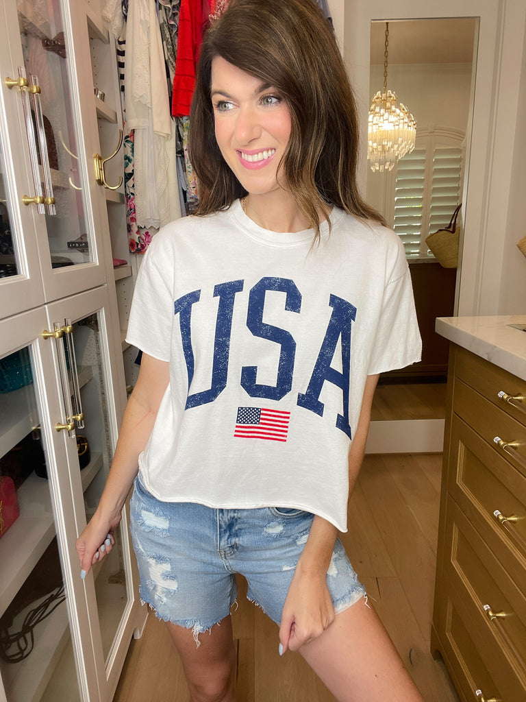 Vintage USA Cropped Tee in White