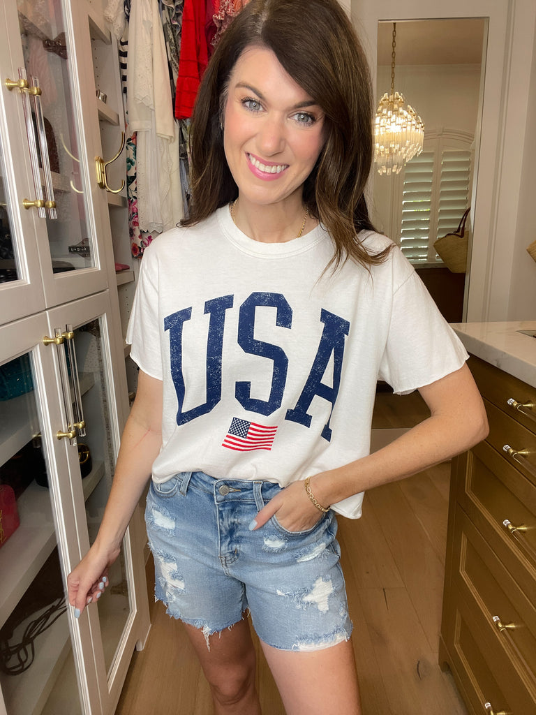 Vintage USA Cropped Tee in White