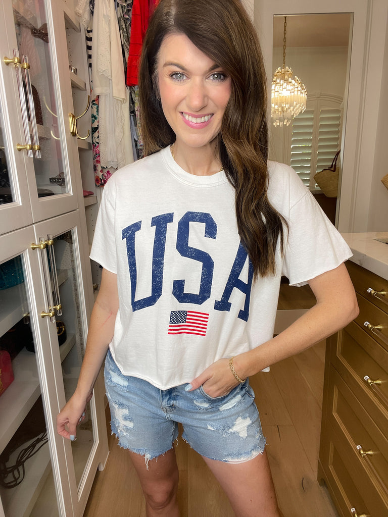 Vintage USA Cropped Tee in White