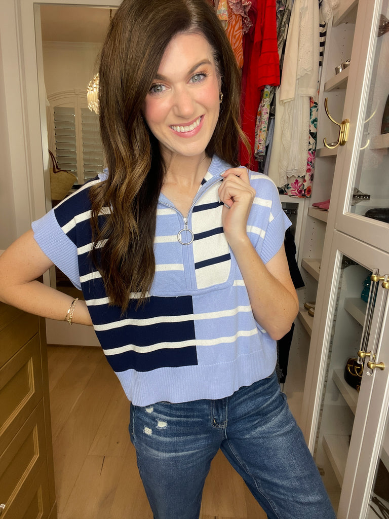 Days in the Sun Striped Sweater in Blue