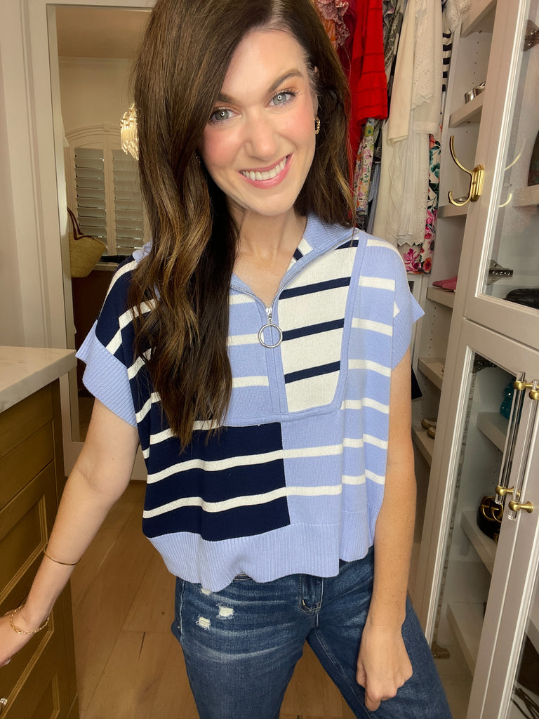 Days in the Sun Striped Sweater in Blue