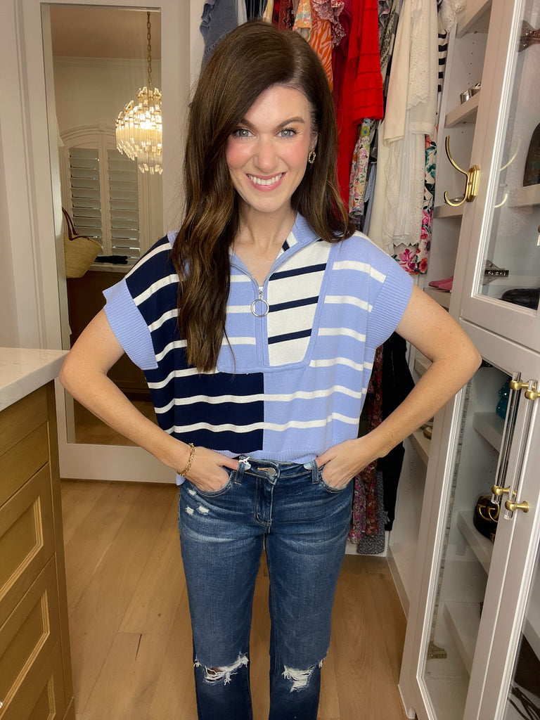 Days in the Sun Striped Sweater in Blue