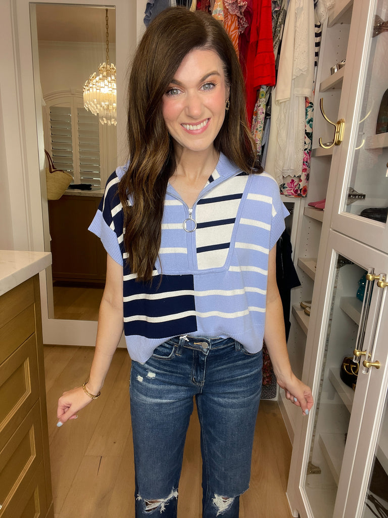 Days in the Sun Striped Sweater in Blue