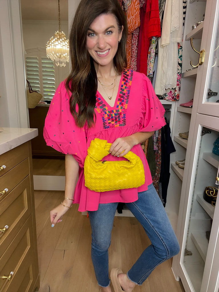 Braided Top Knot Clutch Bag in Yellow *Final Sale*