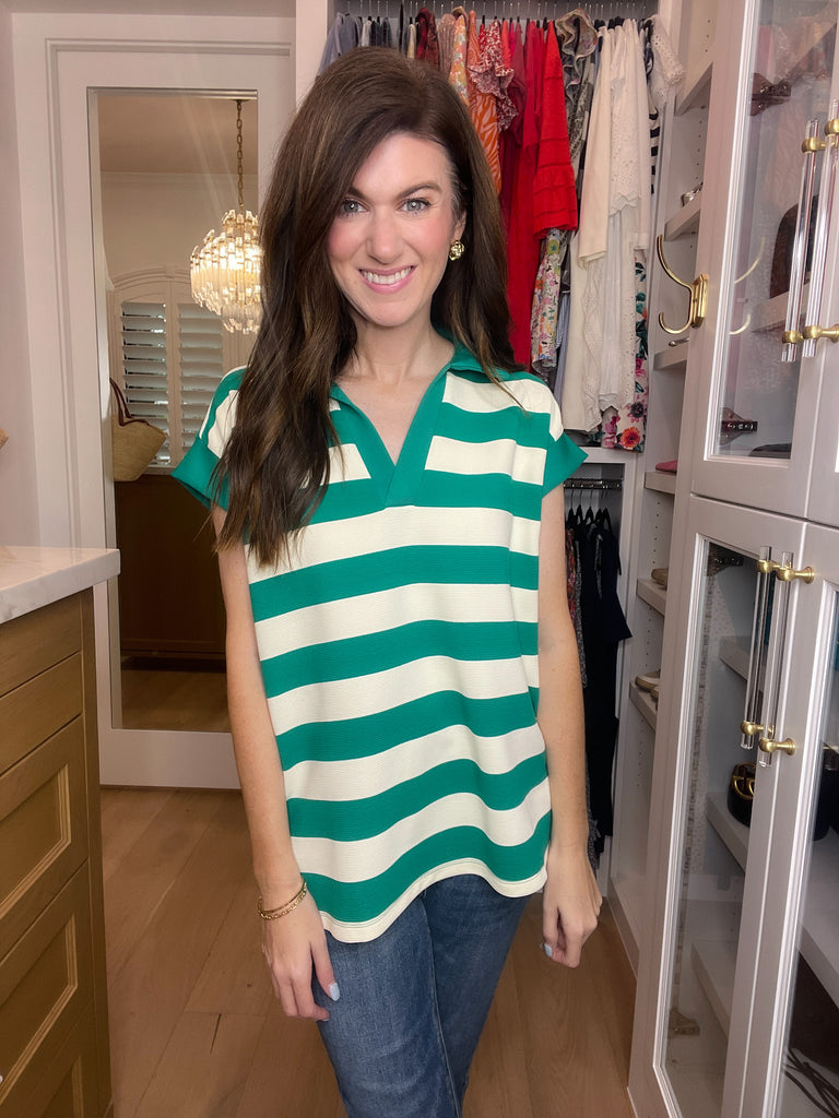 SALE! Love That Lasts Striped Collared Top in Green *Final Sale*