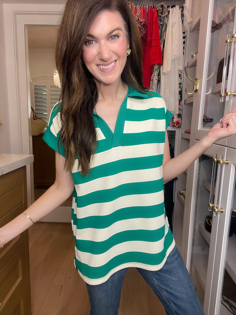SALE! Love That Lasts Striped Collared Top in Green *Final Sale*