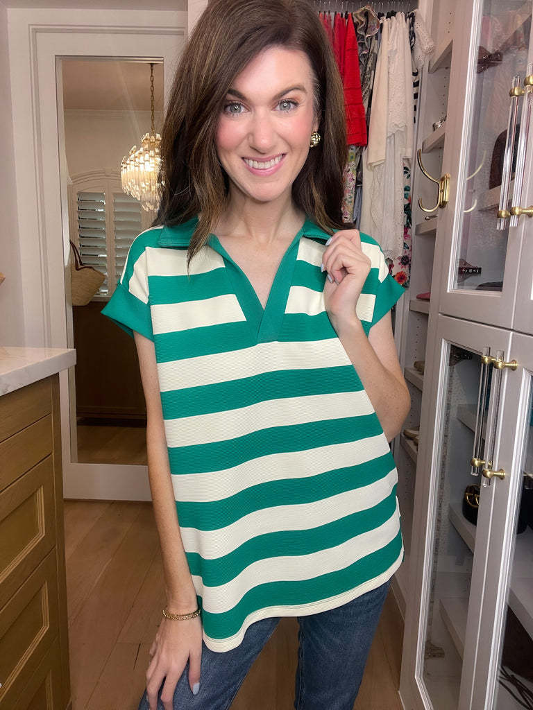 SALE! Love That Lasts Striped Collared Top in Green *Final Sale*