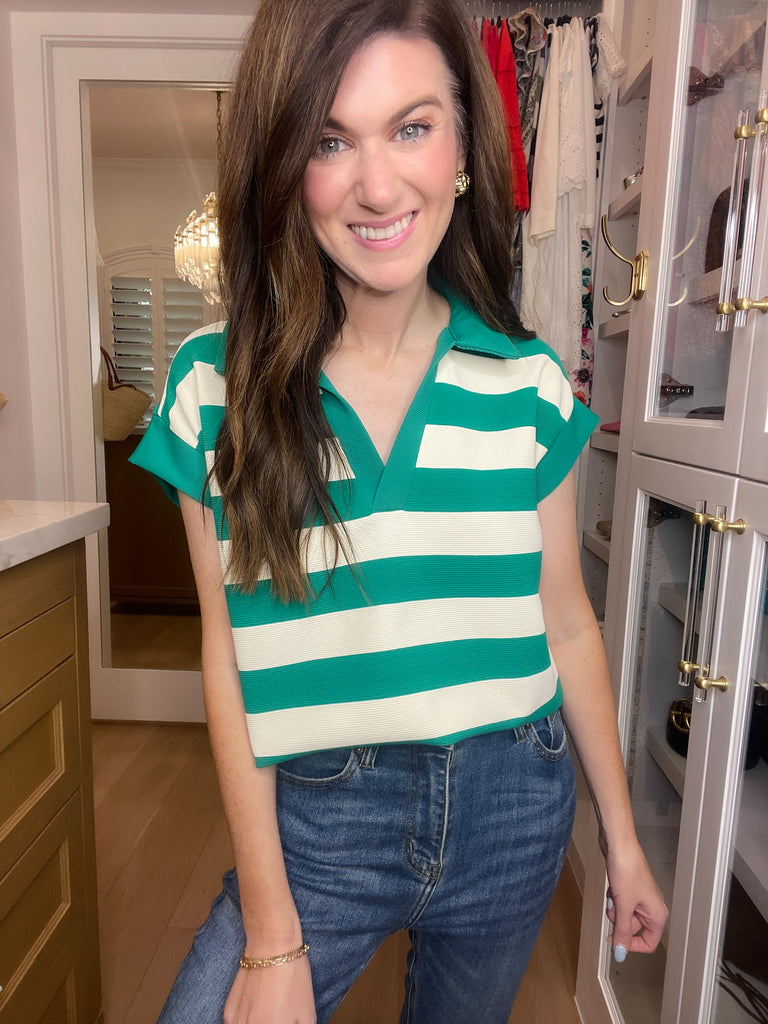 SALE! Love That Lasts Striped Collared Top in Green *Final Sale*