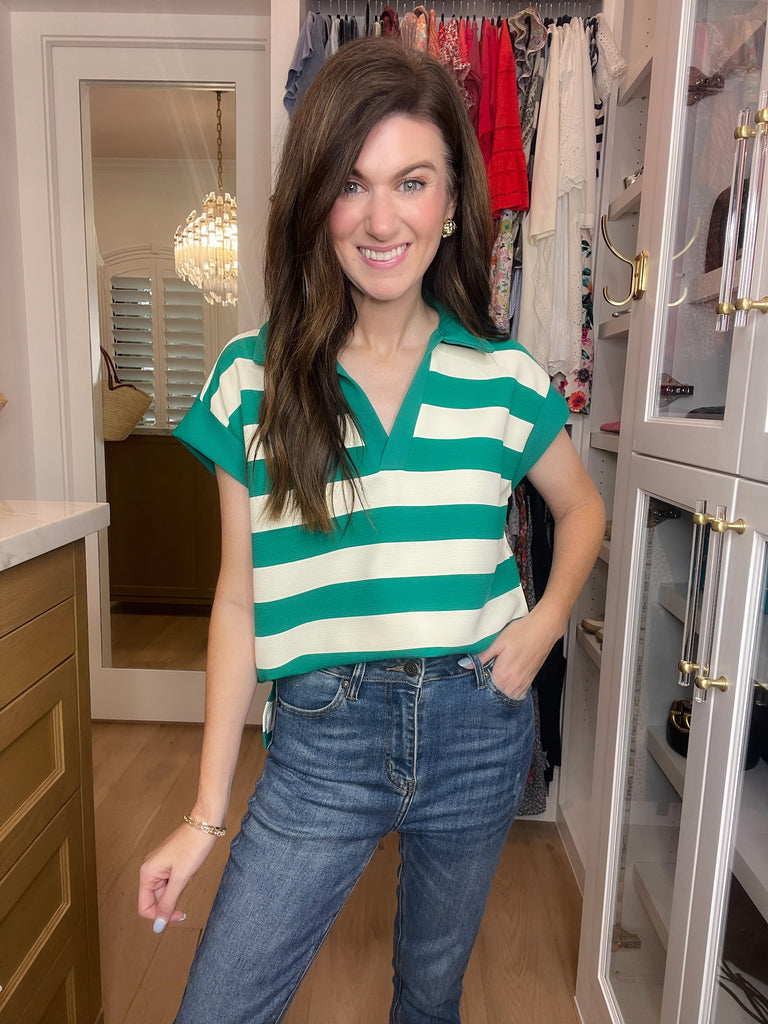 SALE! Love That Lasts Striped Collared Top in Green *Final Sale*