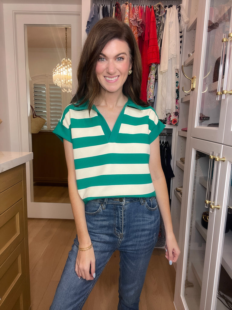 SALE! Love That Lasts Striped Collared Top in Green *Final Sale*