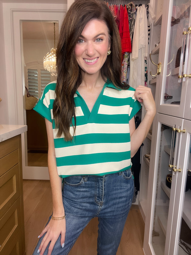 SALE! Love That Lasts Striped Collared Top in Green *Final Sale*