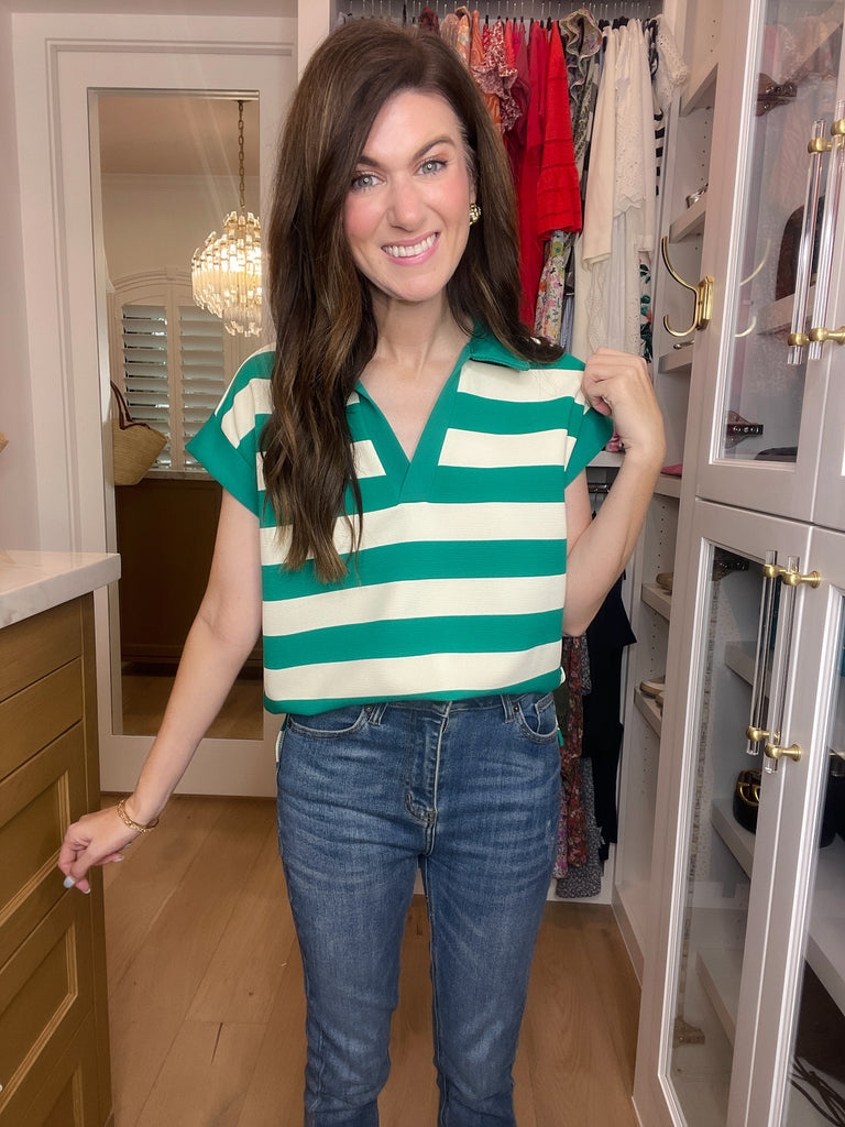 SALE! Love That Lasts Striped Collared Top in Green *Final Sale*