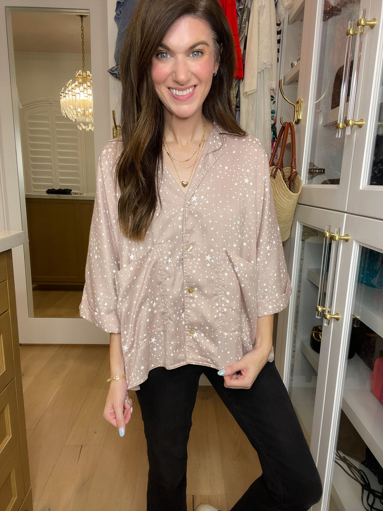 *BELLES & DOORBUSTER* Star Student Button Down in Latte *Final Sale*