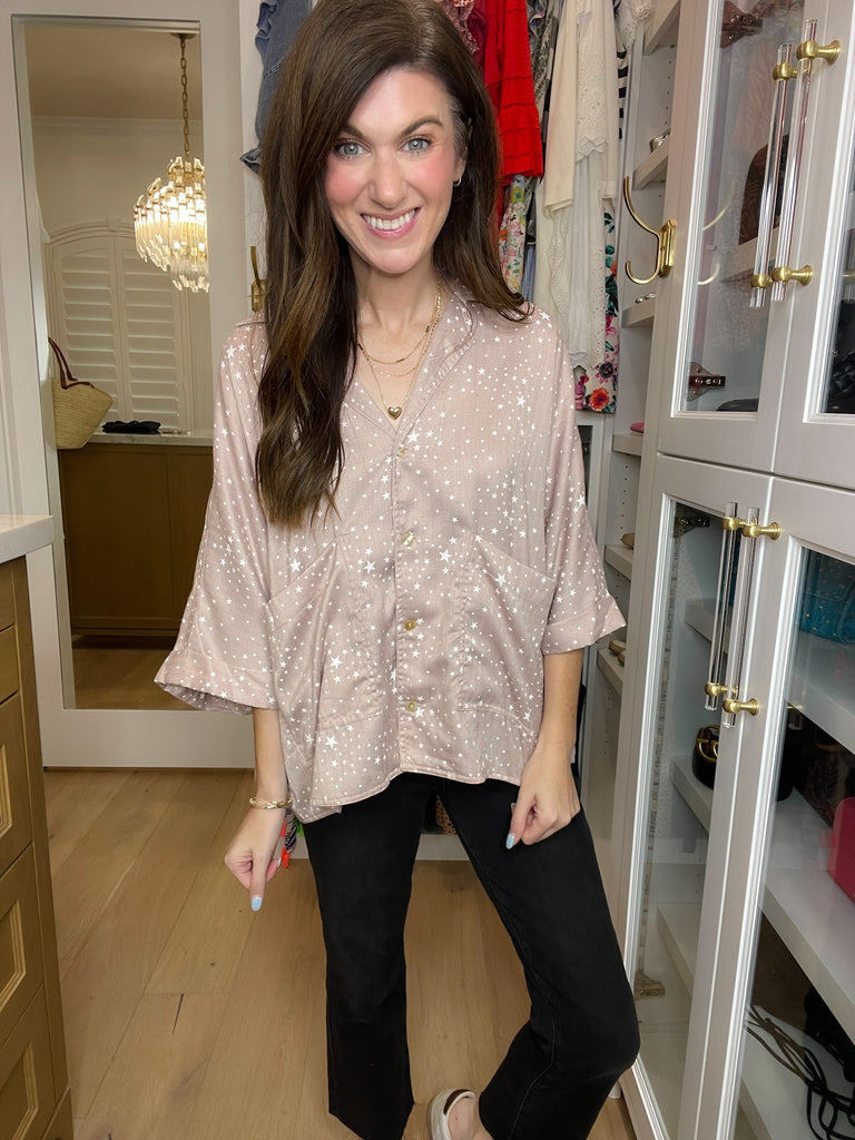 *BELLES & DOORBUSTER* Star Student Button Down in Latte *Final Sale*