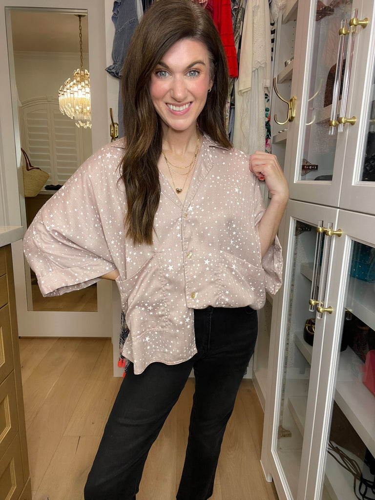 *BELLES & DOORBUSTER* Star Student Button Down in Latte *Final Sale*