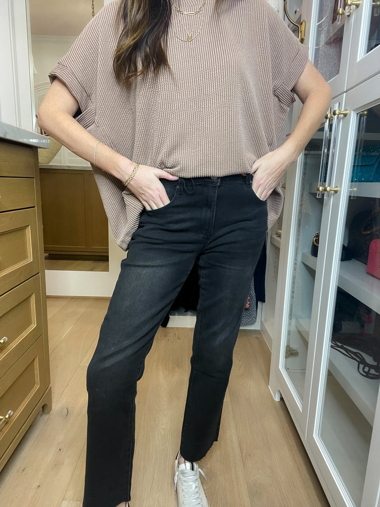 Risen Tennessee Mid Rise Straight Jeans in Black