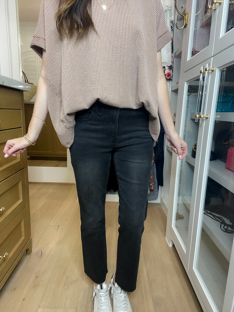 Risen Tennessee Mid Rise Straight Jeans in Black