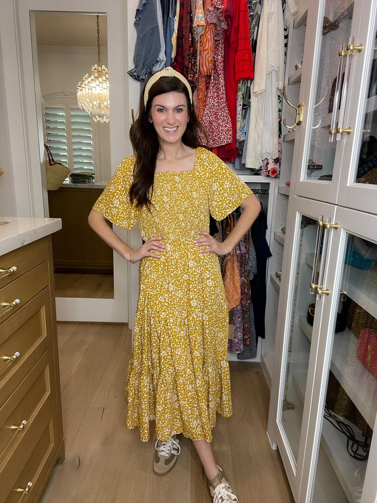 Autumn Blooms Smocked Midi Dress