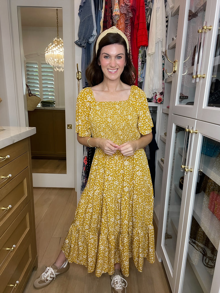 Autumn Blooms Smocked Midi Dress