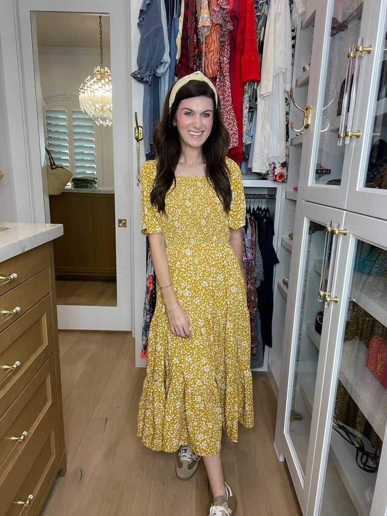 Autumn Blooms Smocked Midi Dress