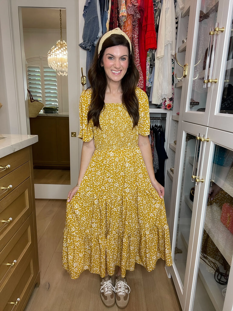 Autumn Blooms Smocked Midi Dress