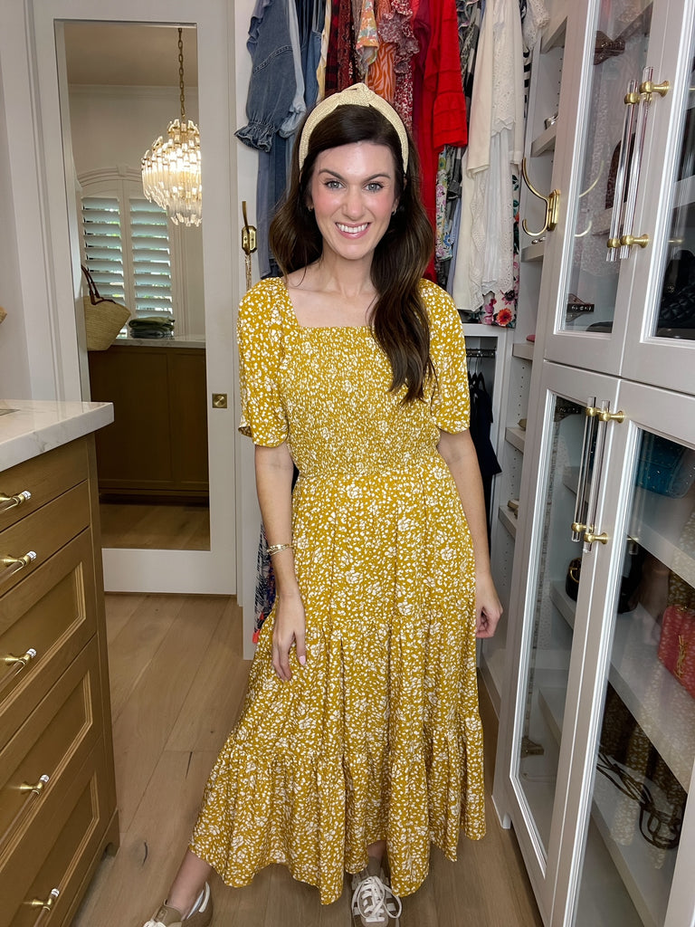 Autumn Blooms Smocked Midi Dress