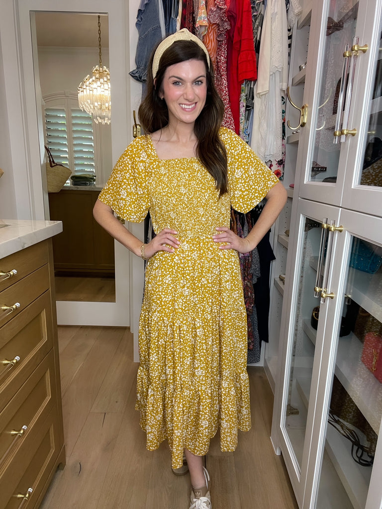 Autumn Blooms Smocked Midi Dress