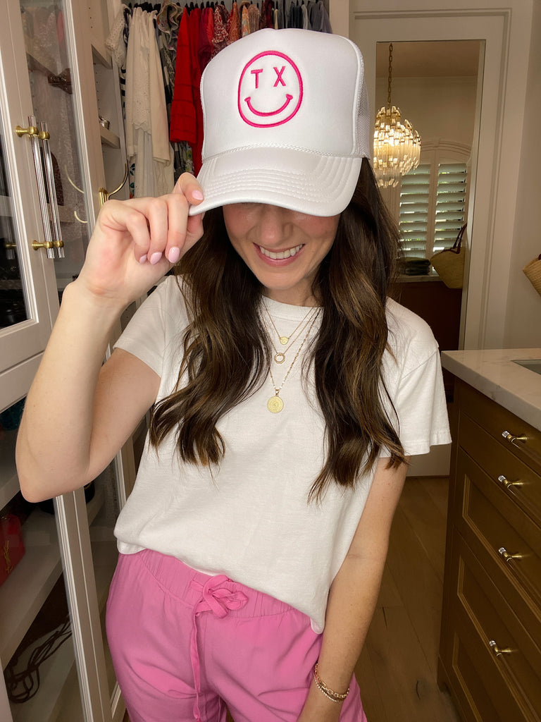 TX Happy State Trucker Hat in Hot Pink *Final Sale*
