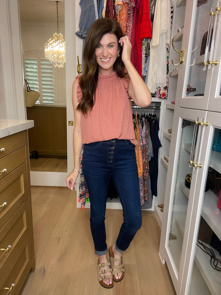 Vervet Ali Straight Leg Button Front Jeans