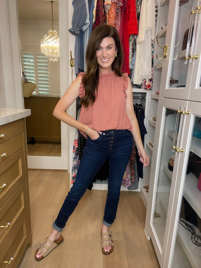 Vervet Ali Straight Leg Button Front Jeans