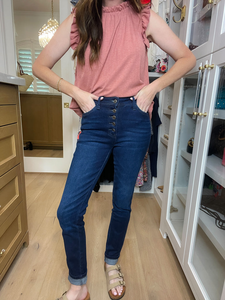 Vervet Ali Straight Leg Button Front Jeans