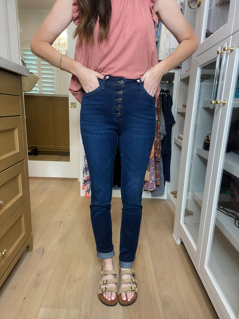 Vervet Ali Straight Leg Button Front Jeans