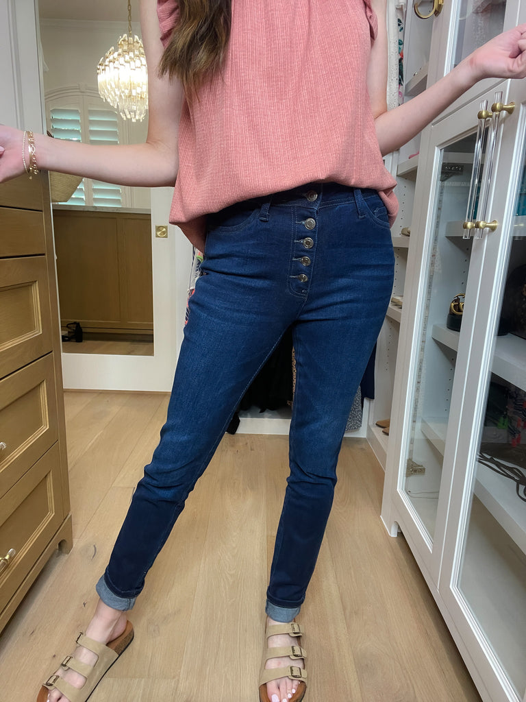 Vervet Ali Straight Leg Button Front Jeans