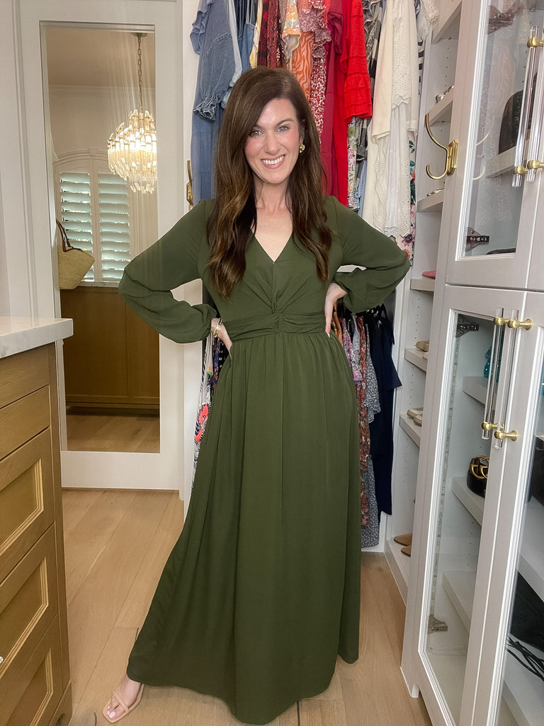 *BELLES & DOORBUSTER* Twist of Fate Maxi Dress in Olive *Final Sale*