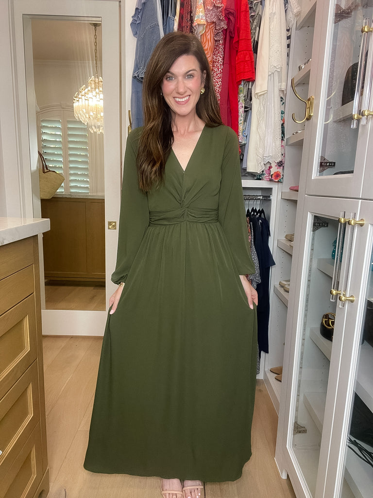 *BELLES & DOORBUSTER* Twist of Fate Maxi Dress in Olive *Final Sale*