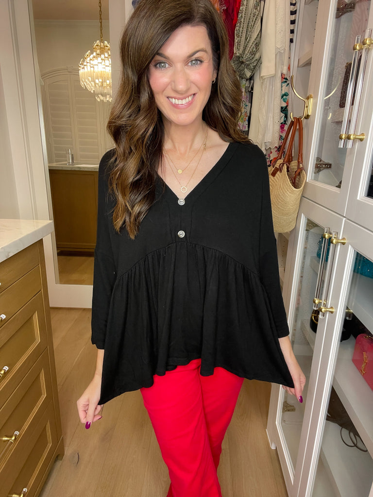*BELLES & DOORBUSTER* Caprock Peplum Top in Black *Final Sale*